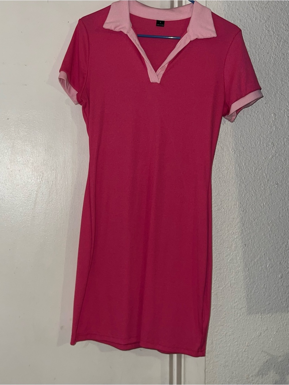 Women's Pink Collar Short Sleeve Dress